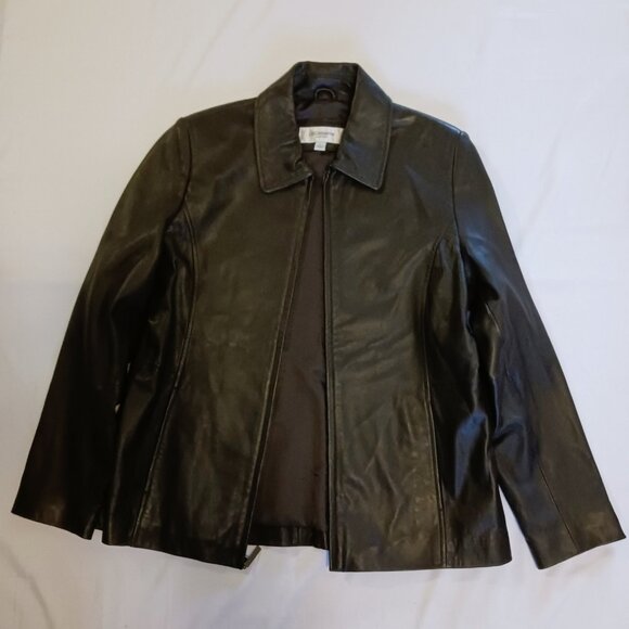 Women's Size Large Liz Claiborne Leather Dark Brown Jacket - Picture 5 of 10